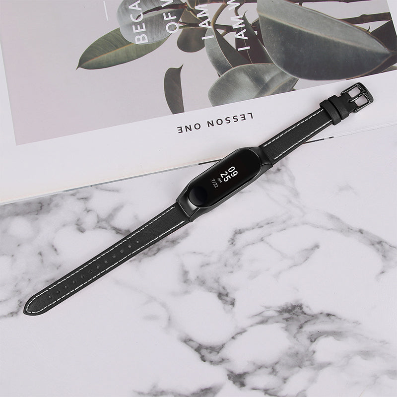 For Xiaomi Mi Band 7 Genuine Cowhide Leather Watch Strap Replacement Watchband with Black Watch Case For Xiaomi Mi Band 7 Genuine Cowhide Leather Watch Strap Replacement Watchband with Black Watch Case